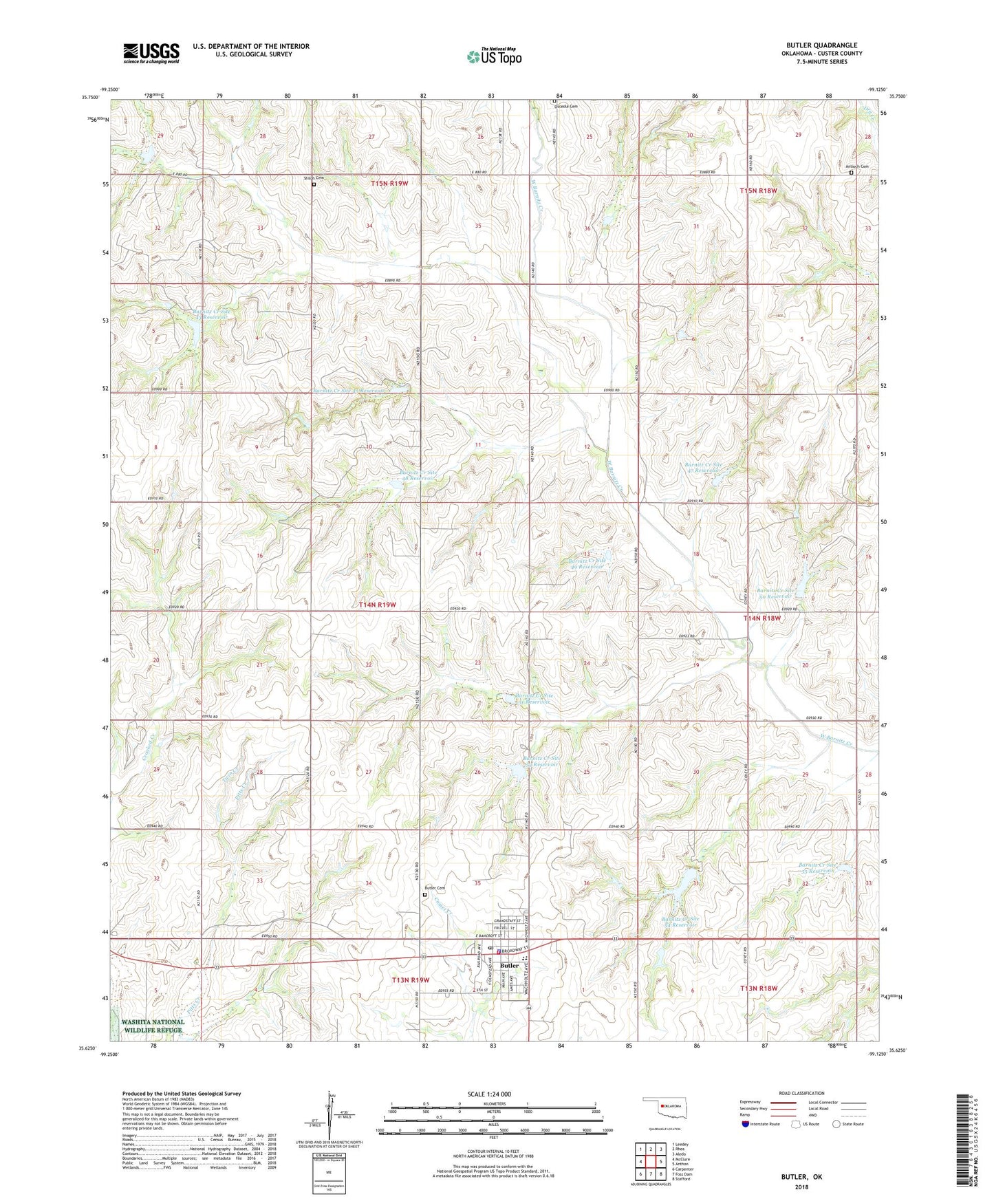 Butler Oklahoma US Topo Map Image
