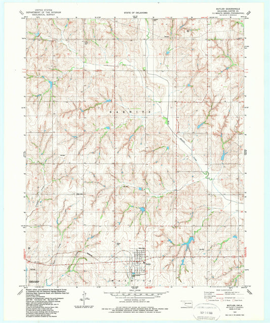 Classic USGS Butler Oklahoma 7.5'x7.5' Topo Map Image