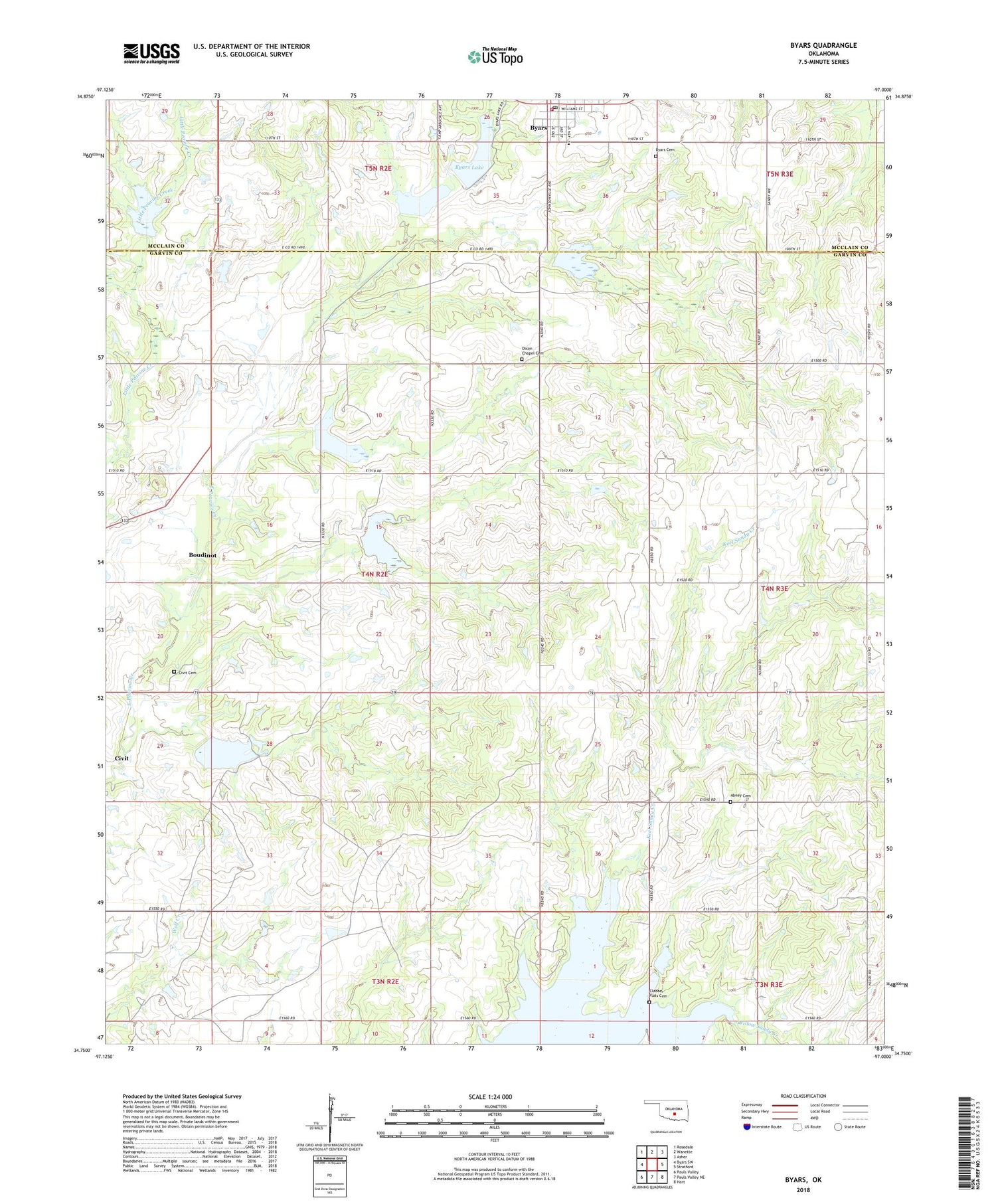 Byars Oklahoma US Topo Map Image
