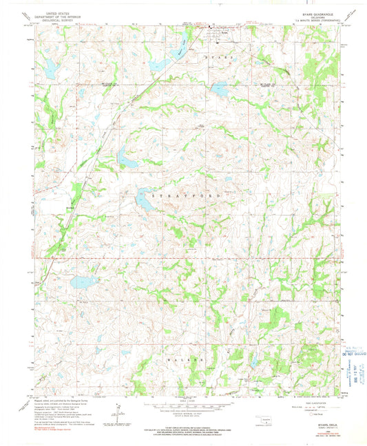 Classic USGS Byars Oklahoma 7.5'x7.5' Topo Map Image