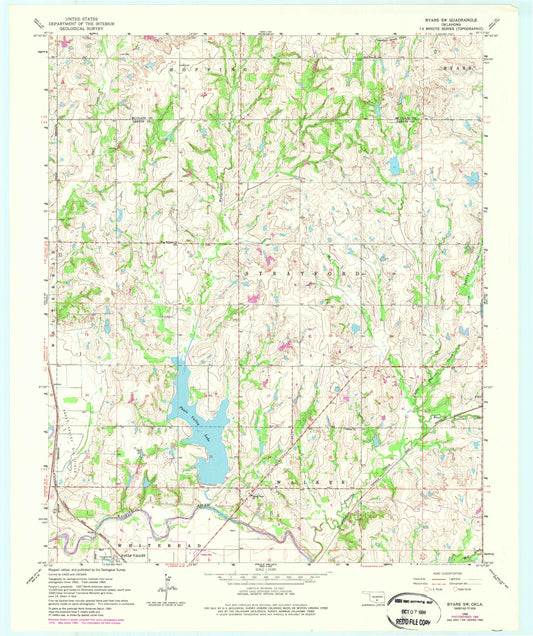 Classic USGS Byars SW Oklahoma 7.5'x7.5' Topo Map Image
