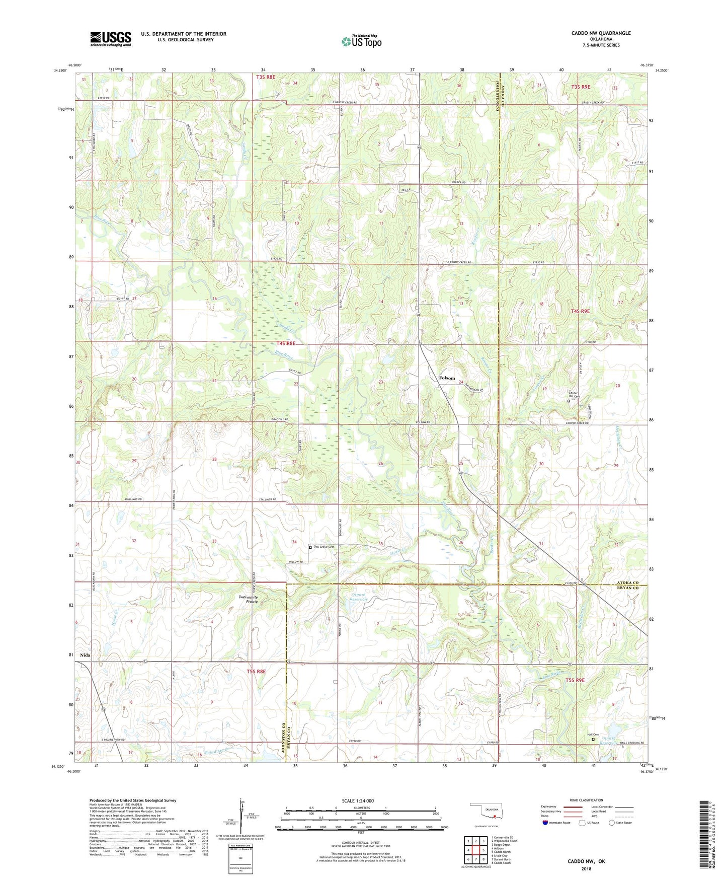 Caddo NW Oklahoma US Topo Map Image