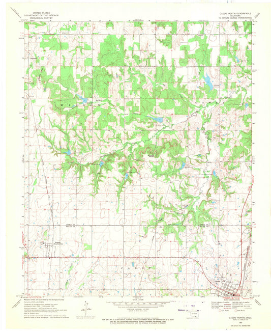 Classic USGS Caddo North Oklahoma 7.5'x7.5' Topo Map Image