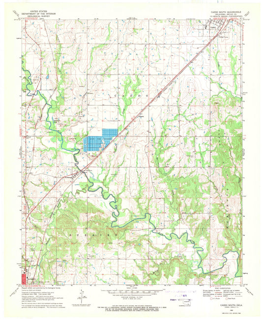 Classic USGS Caddo South Oklahoma 7.5'x7.5' Topo Map Image