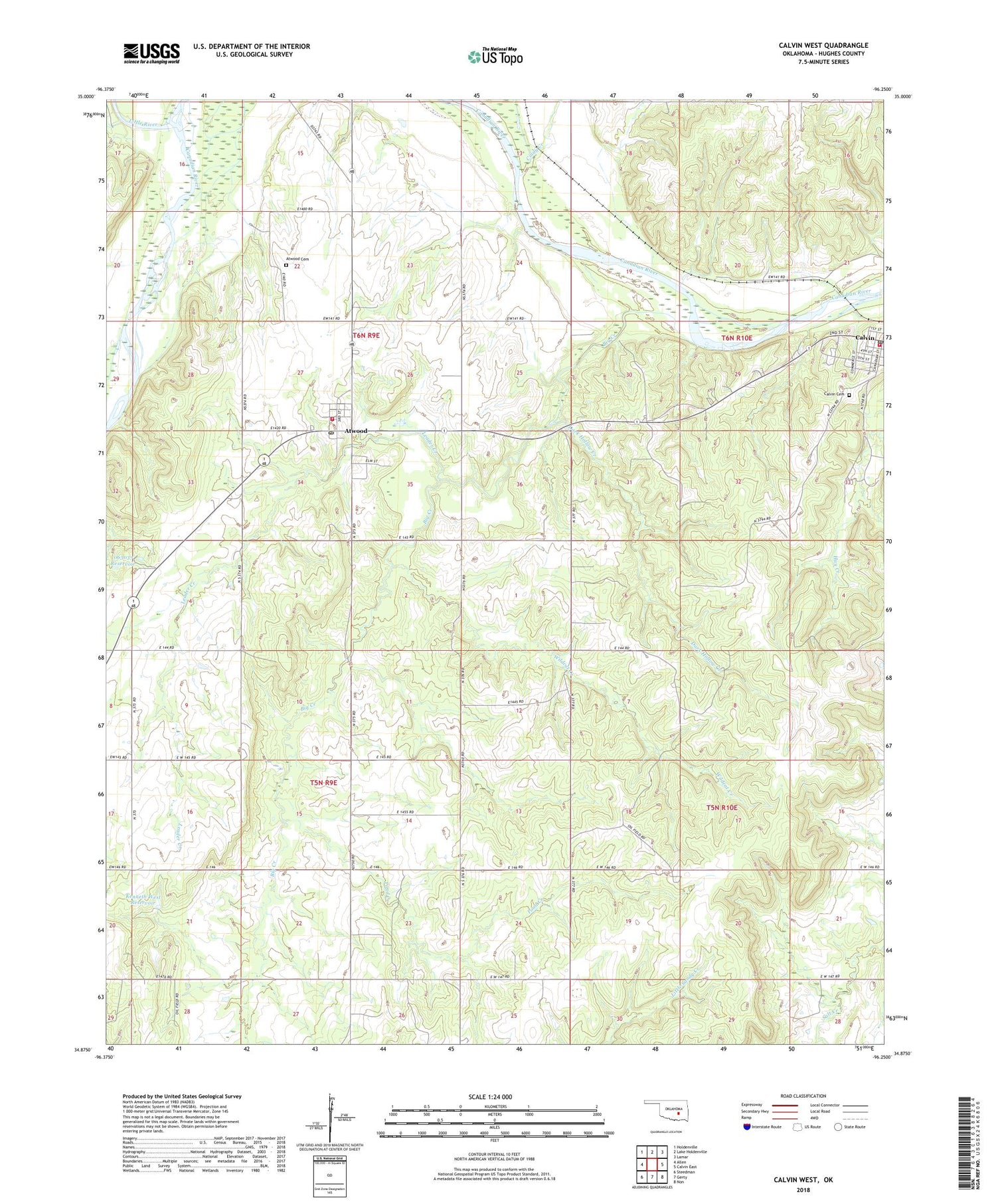 Calvin West Oklahoma US Topo Map Image