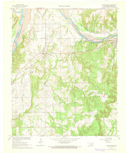 Classic USGS Calvin West Oklahoma 7.5'x7.5' Topo Map Image