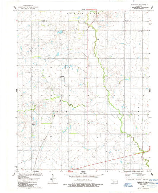 Classic USGS Cambridge Oklahoma 7.5'x7.5' Topo Map Image
