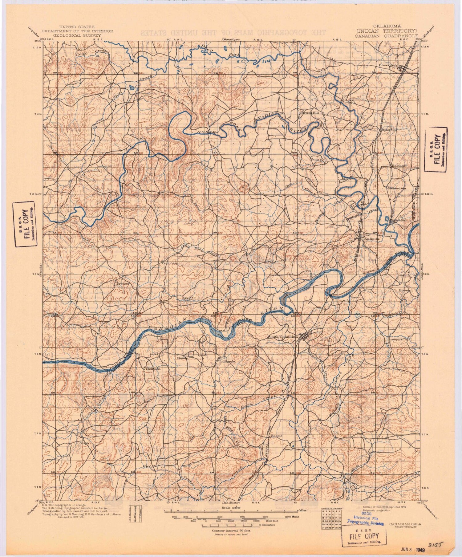 Historic 1900 Canadian Oklahoma 30'x30' Topo Map Image