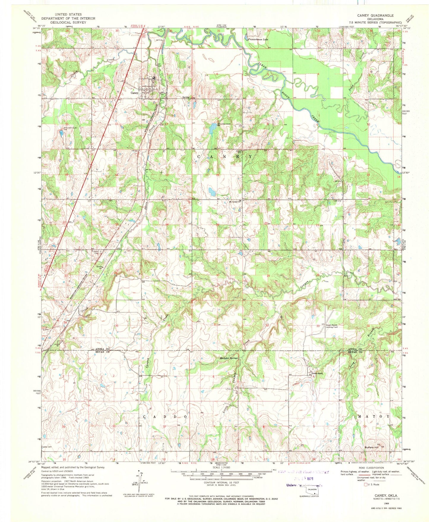 Classic USGS Caney Oklahoma 7.5'x7.5' Topo Map Image