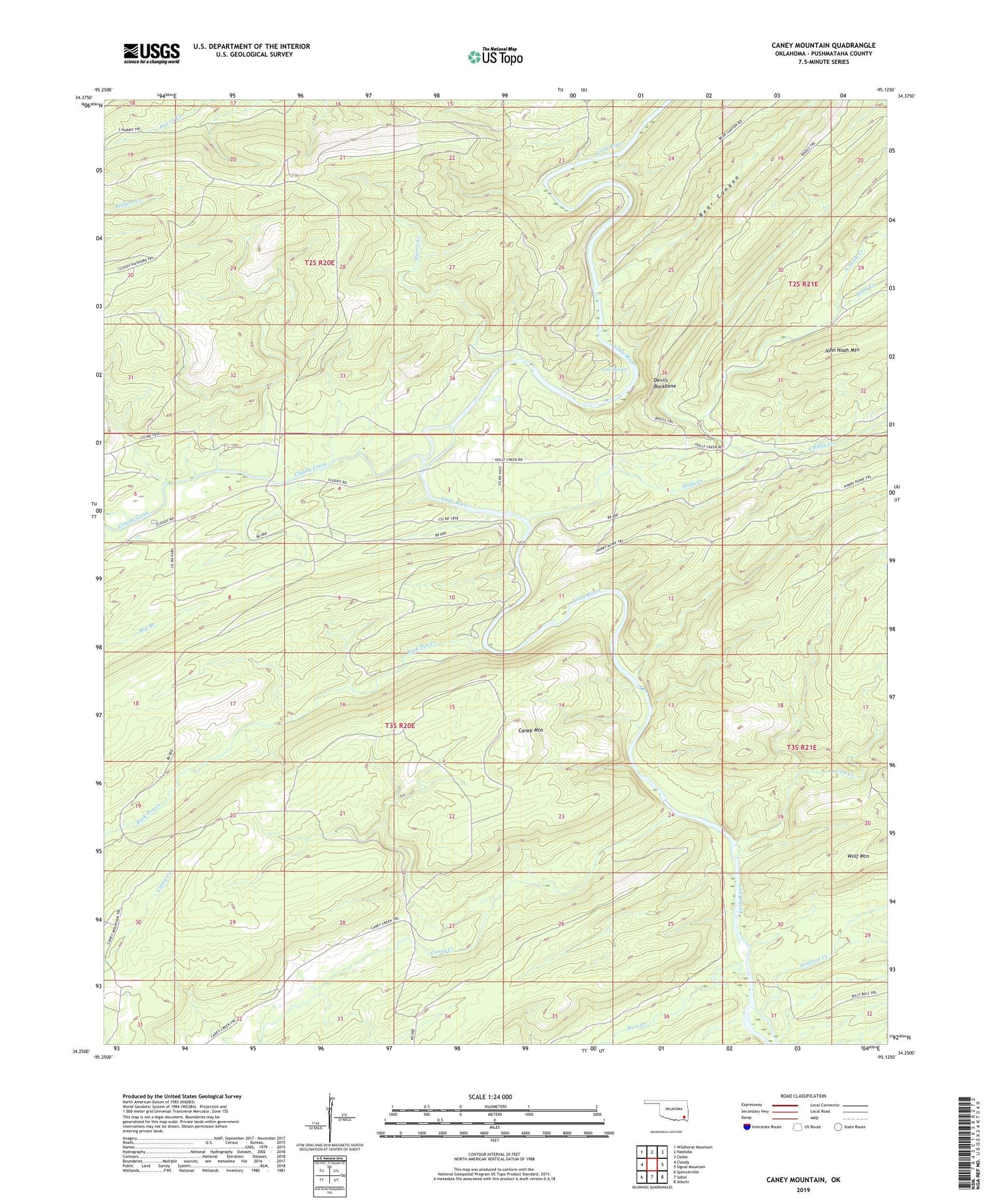 Caney Mountain Oklahoma US Topo Map Image