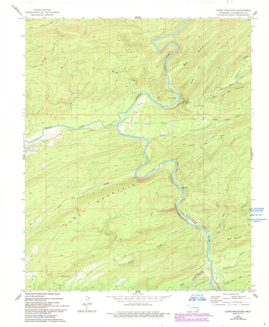 Classic USGS Caney Mountain Oklahoma 7.5'x7.5' Topo Map Image