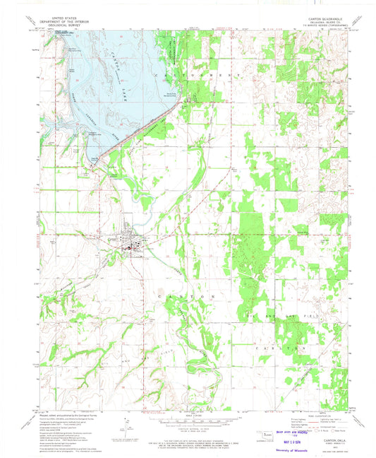 Classic USGS Canton Oklahoma 7.5'x7.5' Topo Map Image