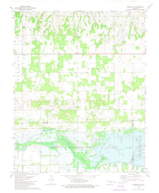 Classic USGS Canton NW Oklahoma 7.5'x7.5' Topo Map Image