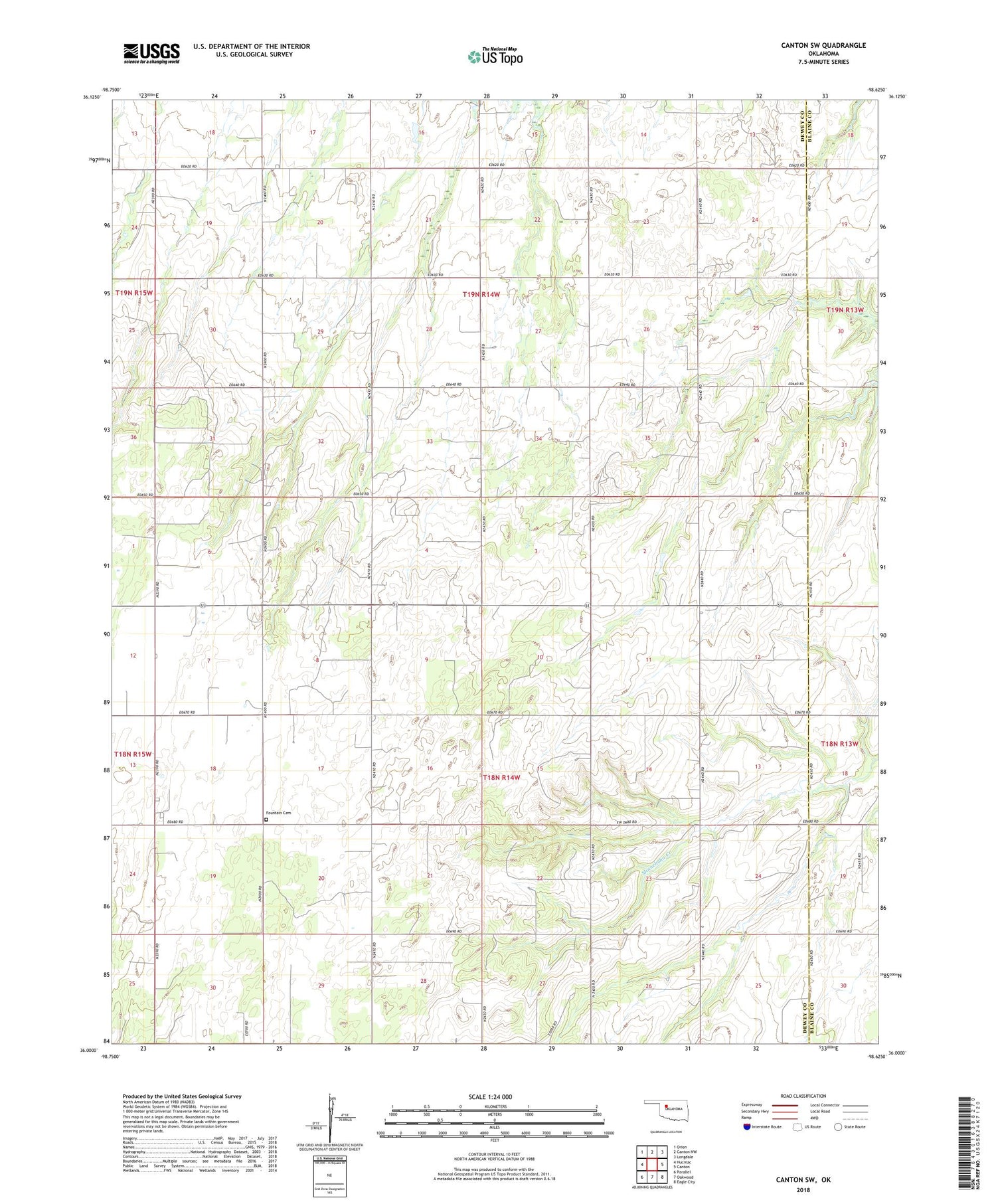 Canton SW Oklahoma US Topo Map Image