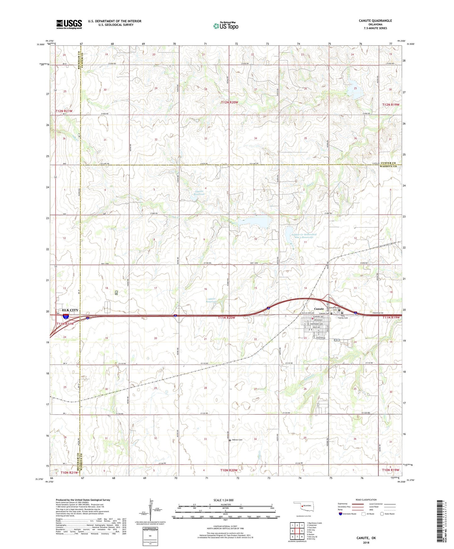 Canute Oklahoma US Topo Map Image