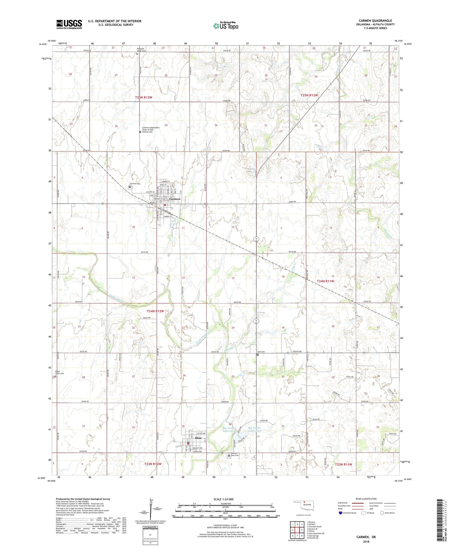 Carmen Oklahoma US Topo Map Image