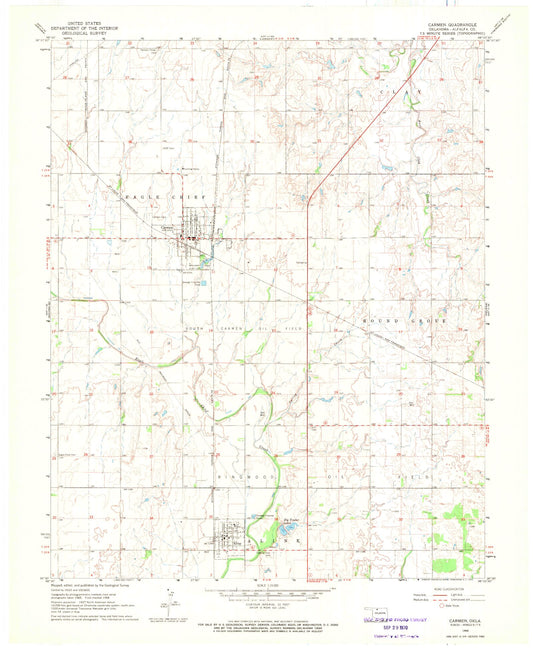 Classic USGS Carmen Oklahoma 7.5'x7.5' Topo Map Image