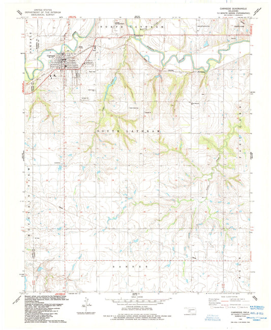 Classic USGS Carnegie Oklahoma 7.5'x7.5' Topo Map Image