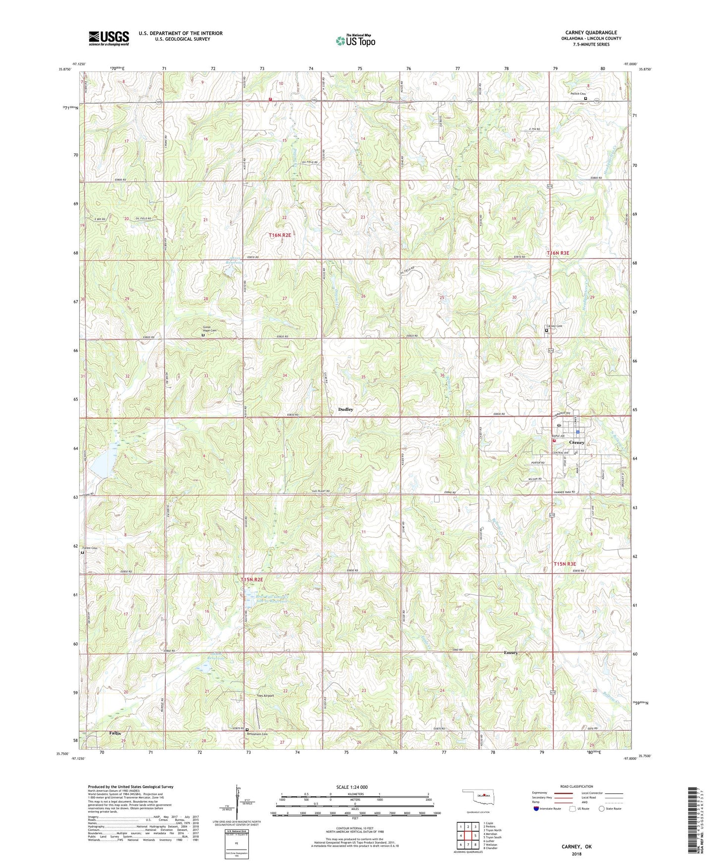 Carney Oklahoma US Topo Map Image