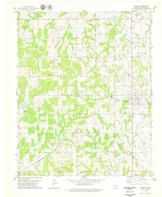 Classic USGS Carney Oklahoma 7.5'x7.5' Topo Map Image