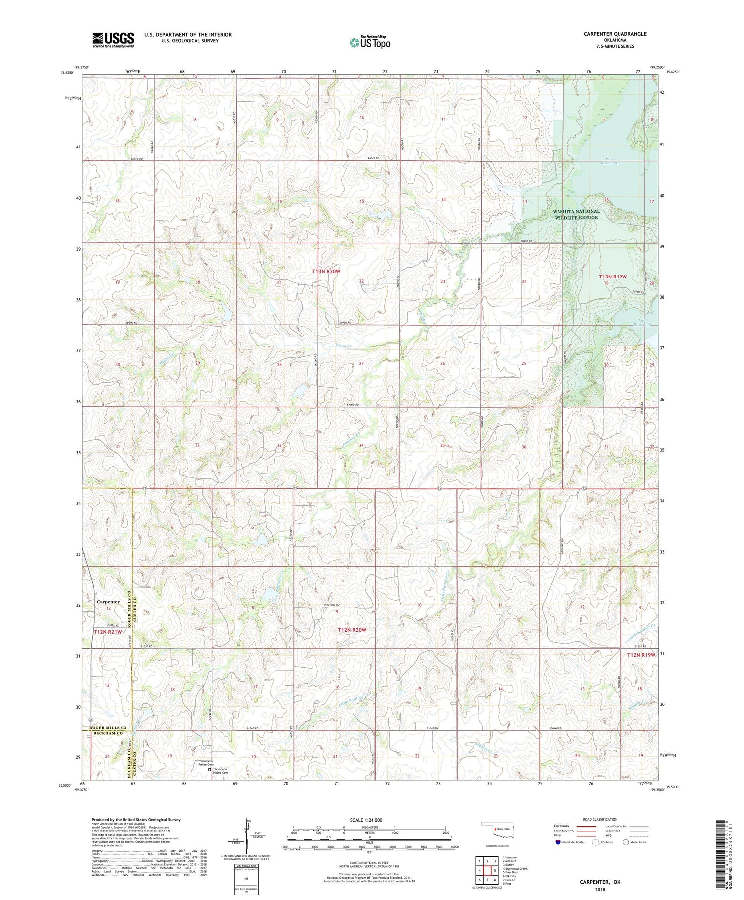 Carpenter Oklahoma US Topo Map Image