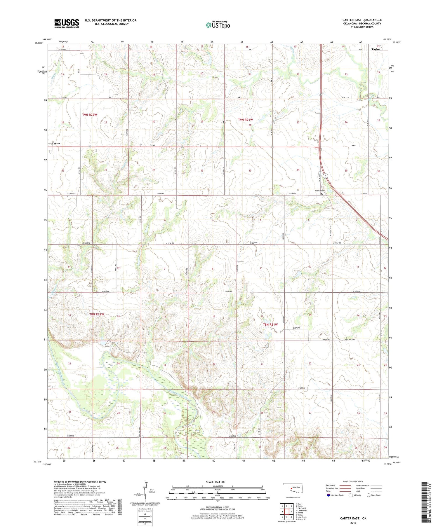 Carter East Oklahoma US Topo Map Image