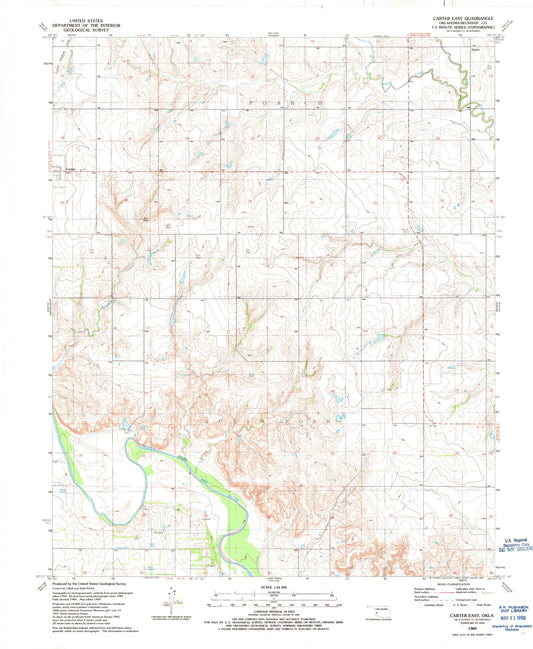 Classic USGS Carter East Oklahoma 7.5'x7.5' Topo Map Image