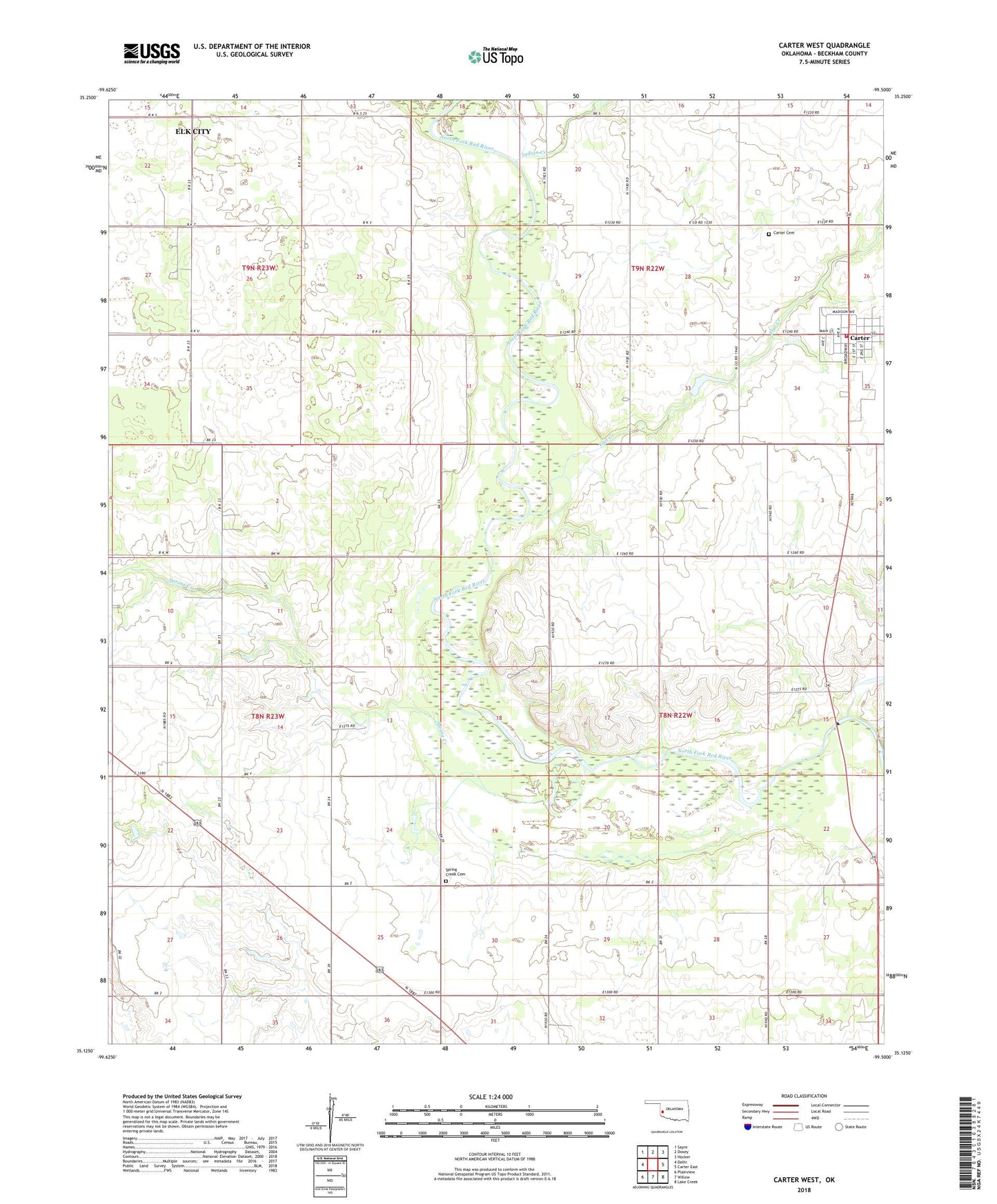 Carter West Oklahoma US Topo Map Image