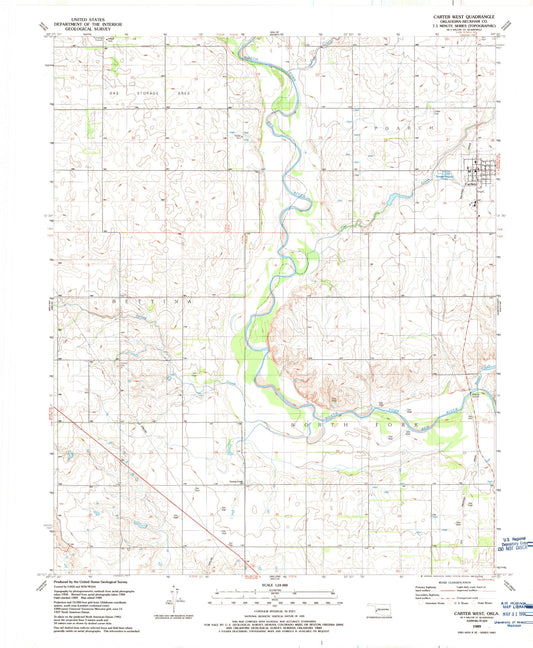 Classic USGS Carter West Oklahoma 7.5'x7.5' Topo Map Image