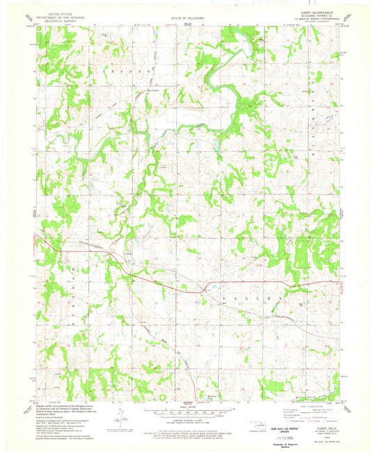 Classic USGS Casey Oklahoma 7.5'x7.5' Topo Map Image