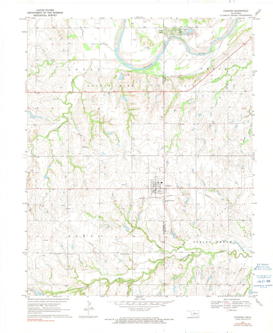 Classic USGS Cashion Oklahoma 7.5'x7.5' Topo Map Image