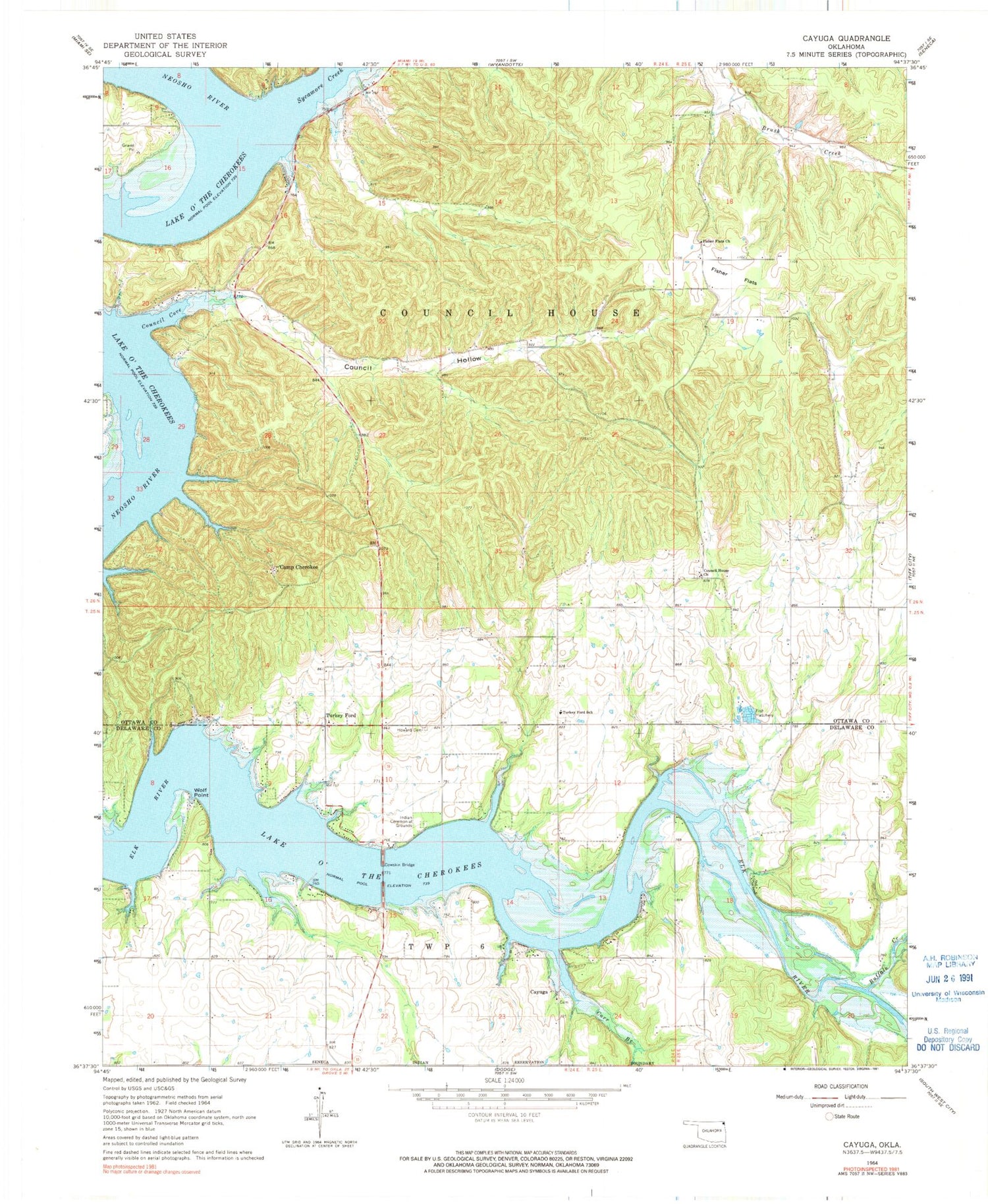 Classic USGS Cayuga Oklahoma 7.5'x7.5' Topo Map Image