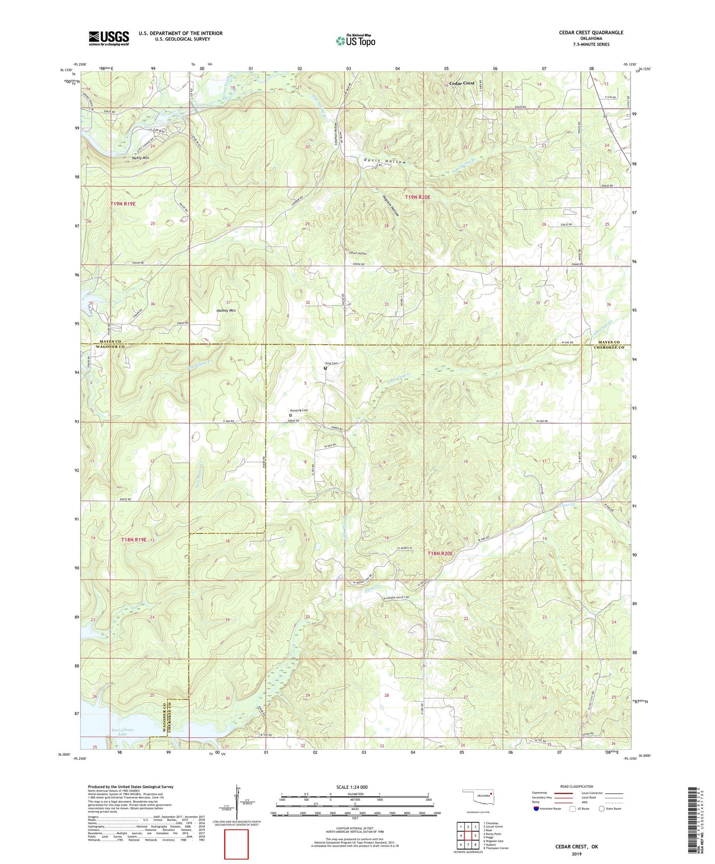 Cedar Crest Oklahoma US Topo Map Image