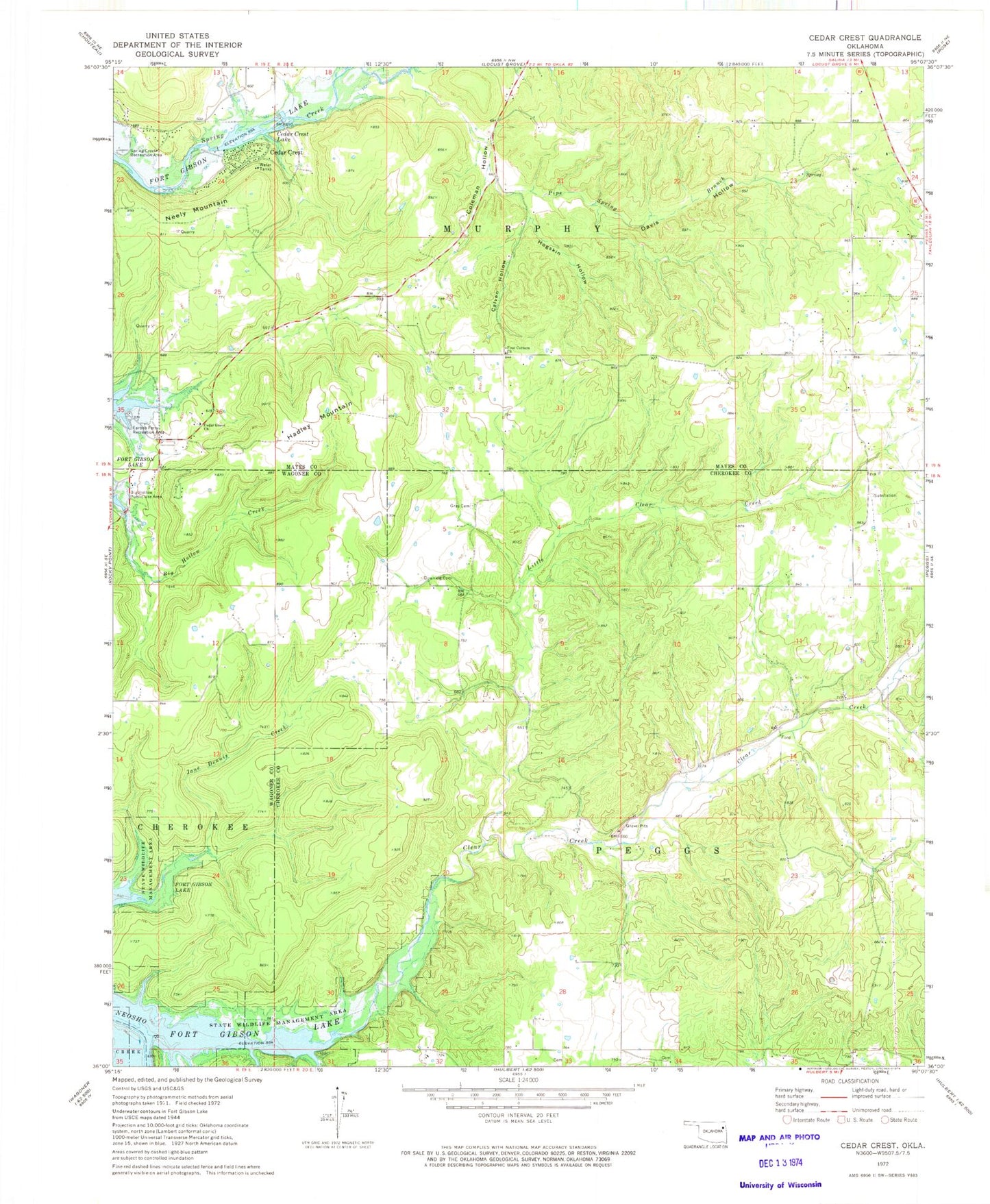Classic USGS Cedar Crest Oklahoma 7.5'x7.5' Topo Map Image