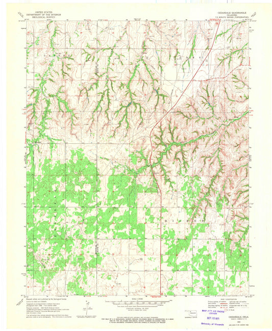 Classic USGS Cedardale Oklahoma 7.5'x7.5' Topo Map Image