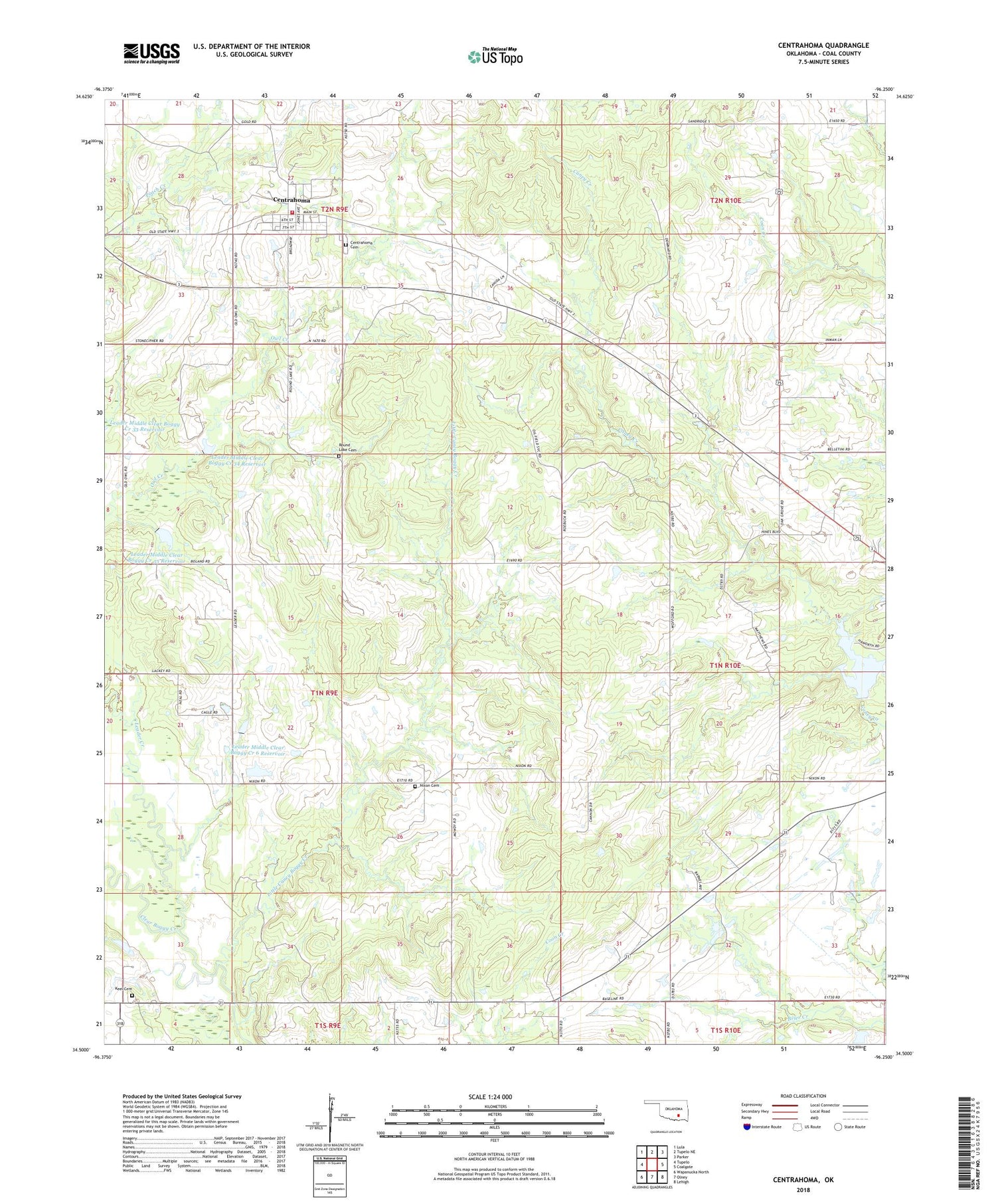Centrahoma Oklahoma US Topo Map Image