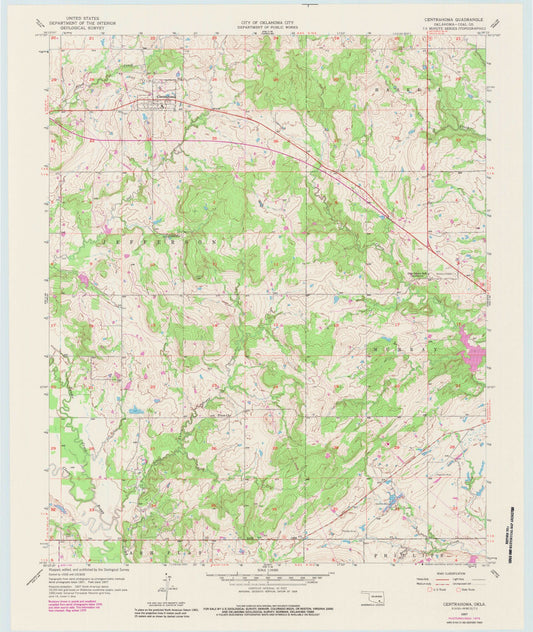 Classic USGS Centrahoma Oklahoma 7.5'x7.5' Topo Map Image