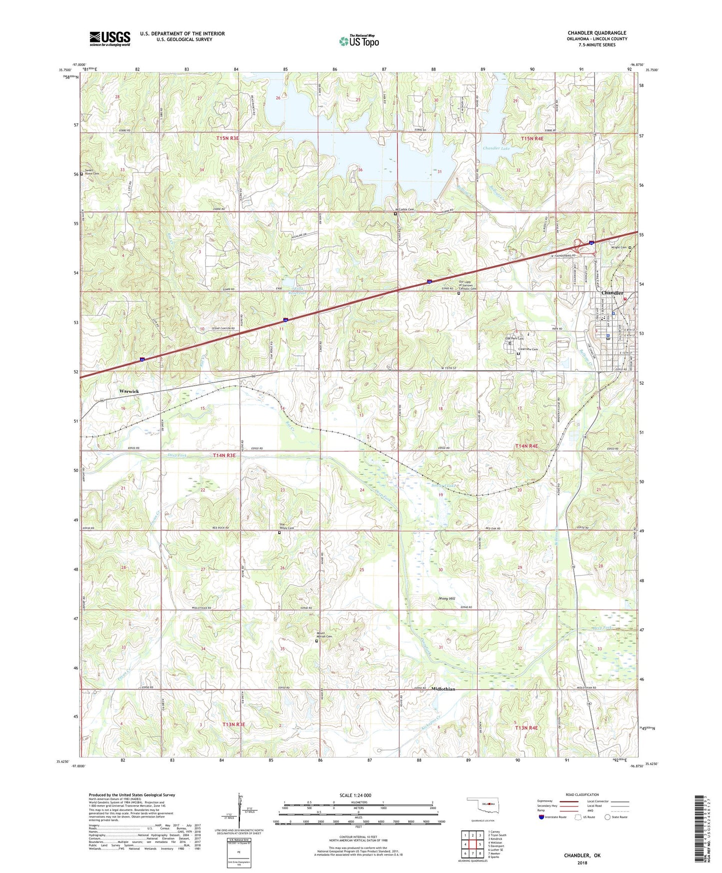 Chandler Oklahoma US Topo Map Image