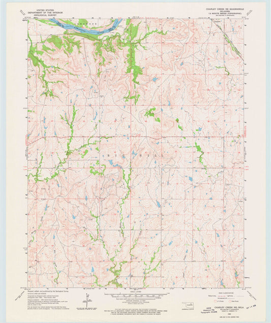 Classic USGS Charley Creek East Oklahoma 7.5'x7.5' Topo Map Image