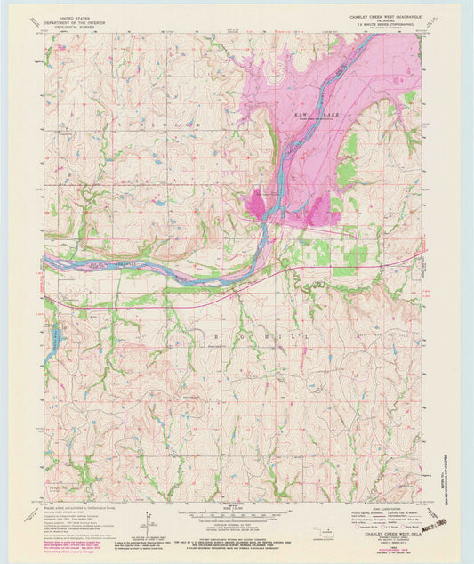 Classic USGS Charley Creek West Oklahoma 7.5'x7.5' Topo Map Image