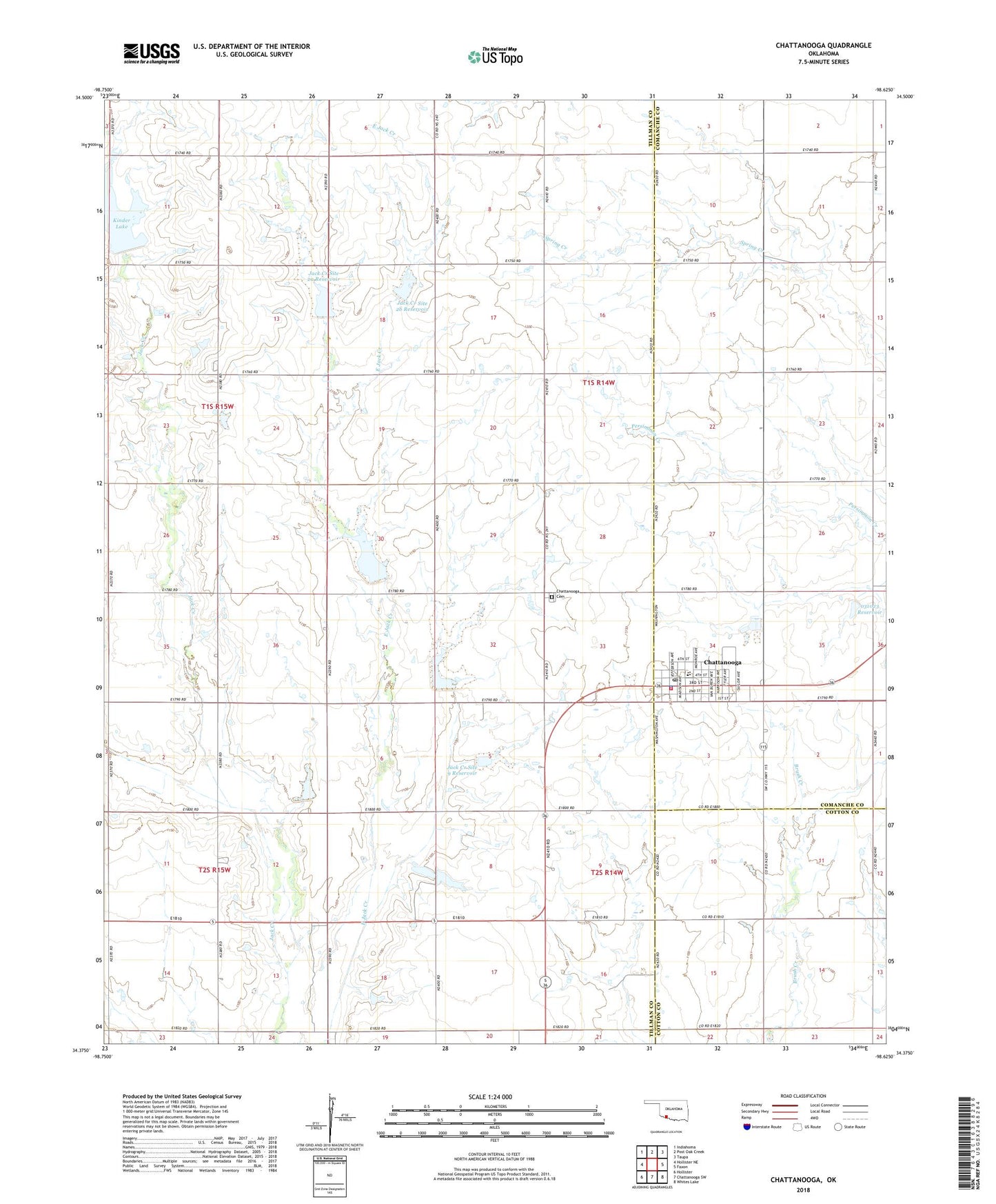 Chattanooga Oklahoma US Topo Map Image