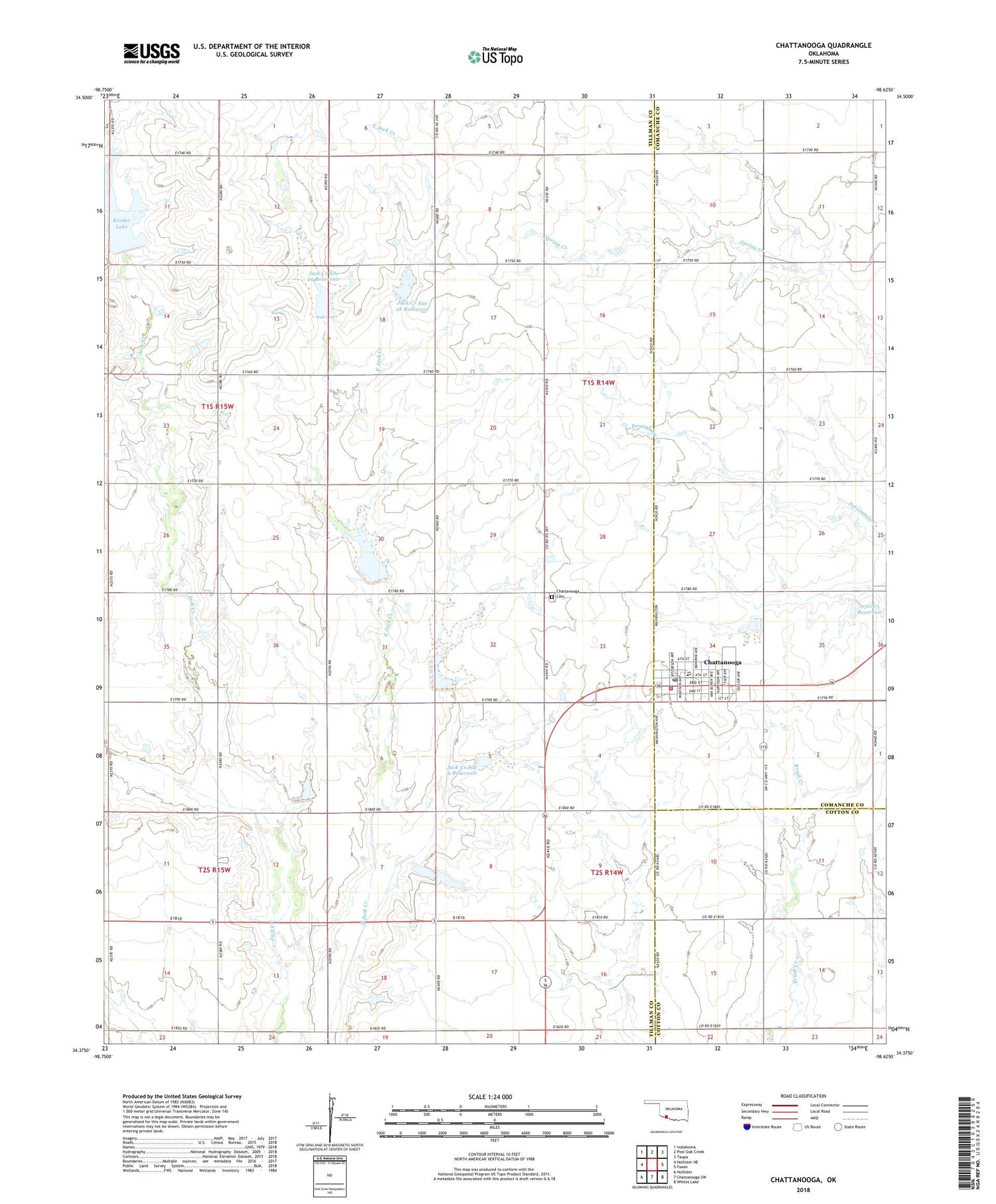 Chattanooga Oklahoma US Topo Map Image