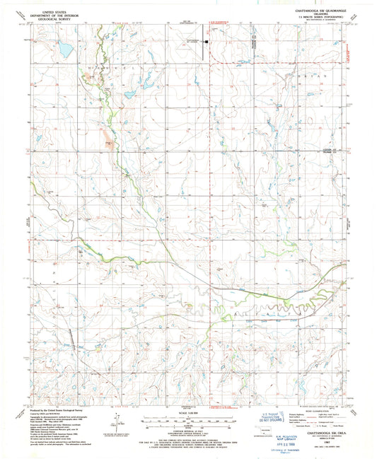 Classic USGS Chattanooga SW Oklahoma 7.5'x7.5' Topo Map Image