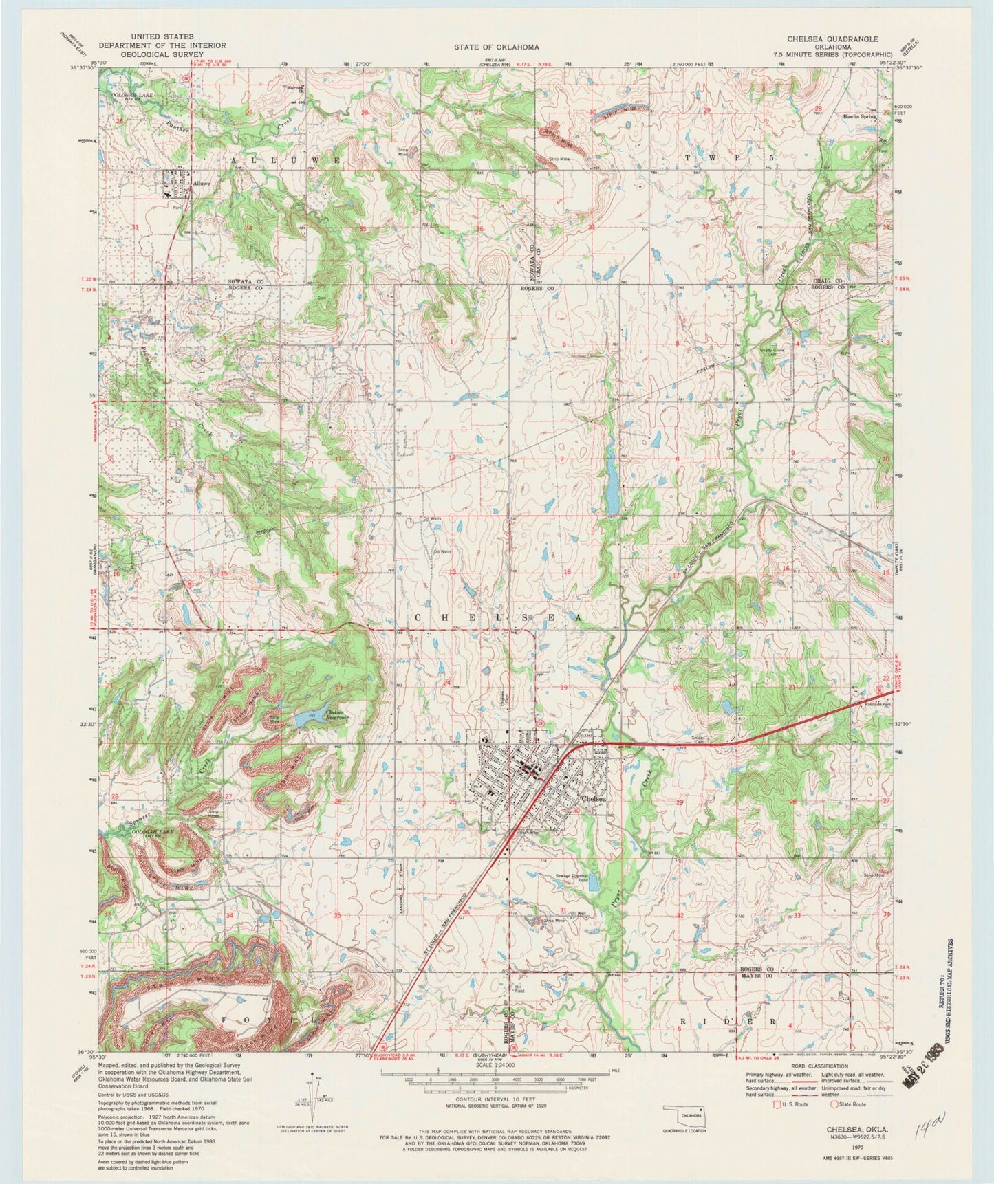Classic USGS Chelsea Oklahoma 7.5'x7.5' Topo Map Image