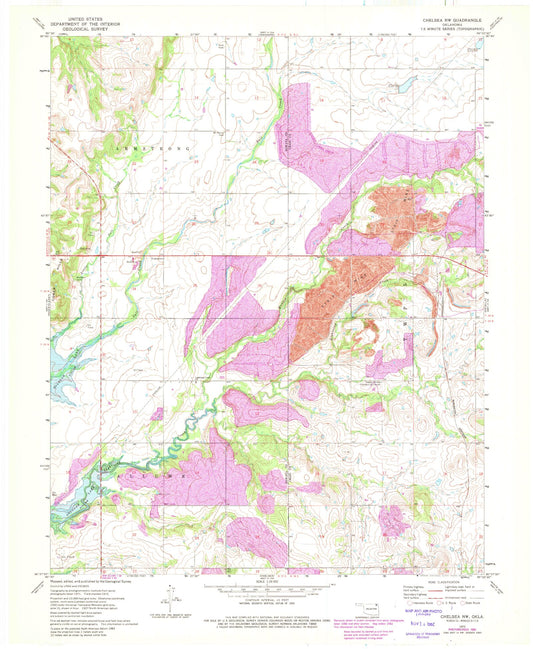 Classic USGS Chelsea NW Oklahoma 7.5'x7.5' Topo Map Image
