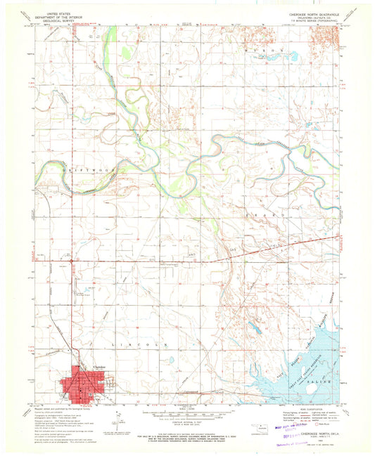 Classic USGS Cherokee North Oklahoma 7.5'x7.5' Topo Map Image