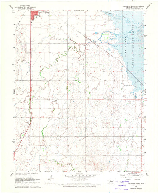 Classic USGS Cherokee South Oklahoma 7.5'x7.5' Topo Map Image