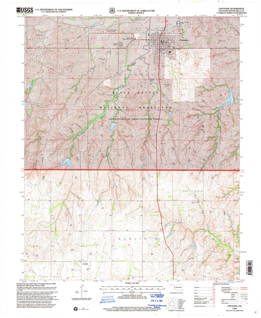 Classic USGS Cheyenne Oklahoma 7.5'x7.5' Topo Map Image