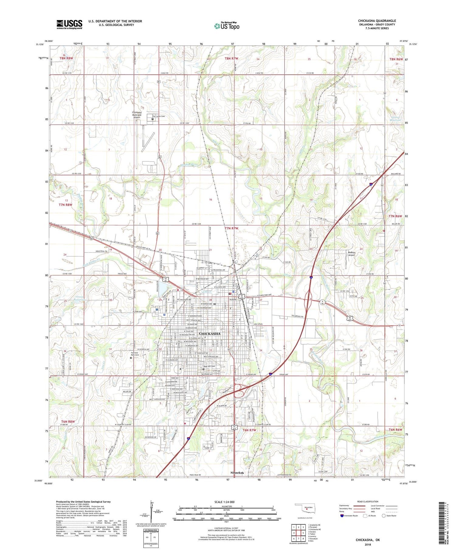Chickasha Oklahoma US Topo Map Image