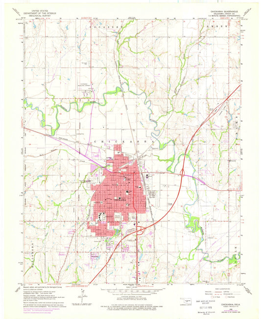 Classic USGS Chickasha Oklahoma 7.5'x7.5' Topo Map Image
